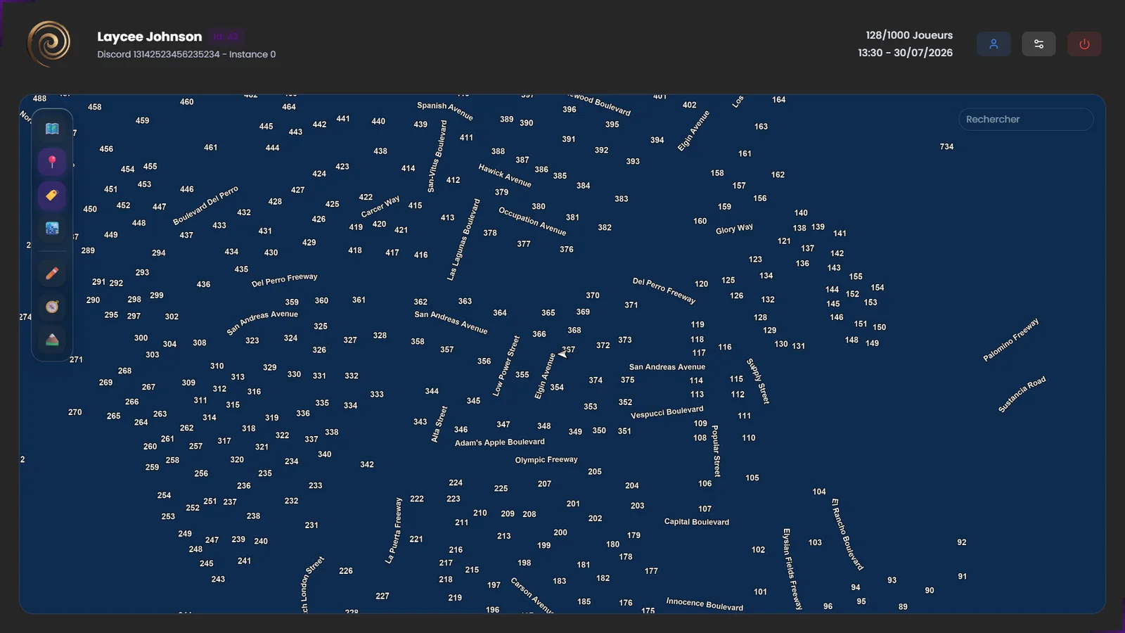 LOOP Origin : Menu pause avec la carte des codes postaux.