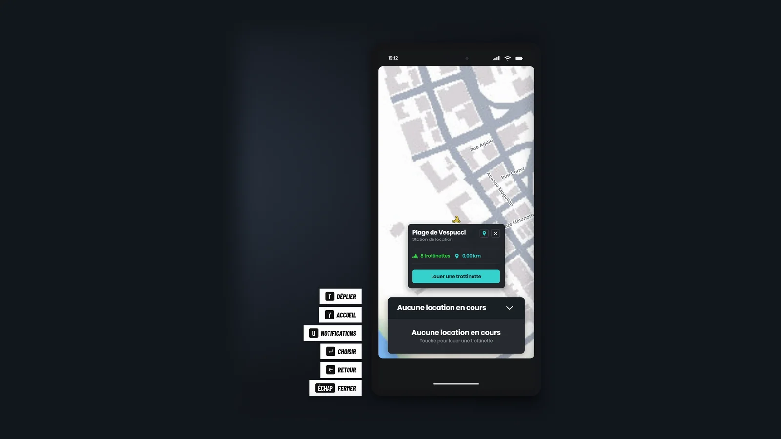 LOOP Street : Le job trottinette : stations sur la carte et location depuis le téléphone.