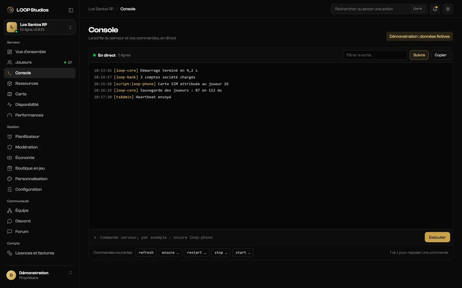 Panel LOOP, page Console